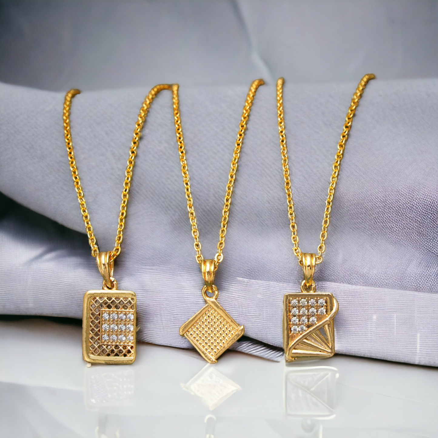 Gold Plated Square Pendant Chains for Daily Wear, Perfect for Girls and Women
