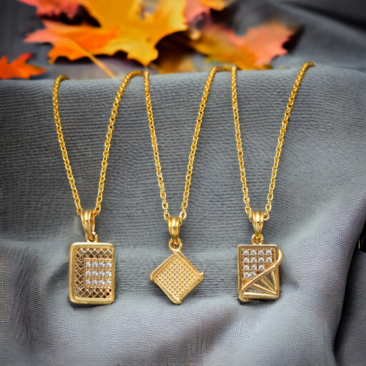 One Gram Gold Square Pendant Chain For Daily Wear Pack Of 3 For Girls and Women
