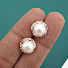 Exquisite American Diamond & Pearl Stud Earrings | Gold Plated Stainless Steel for Women