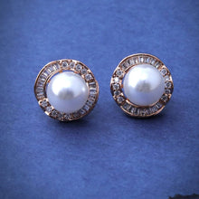 Exquisite American Diamond & Pearl Stud Earrings | Gold Plated Stainless Steel for Women