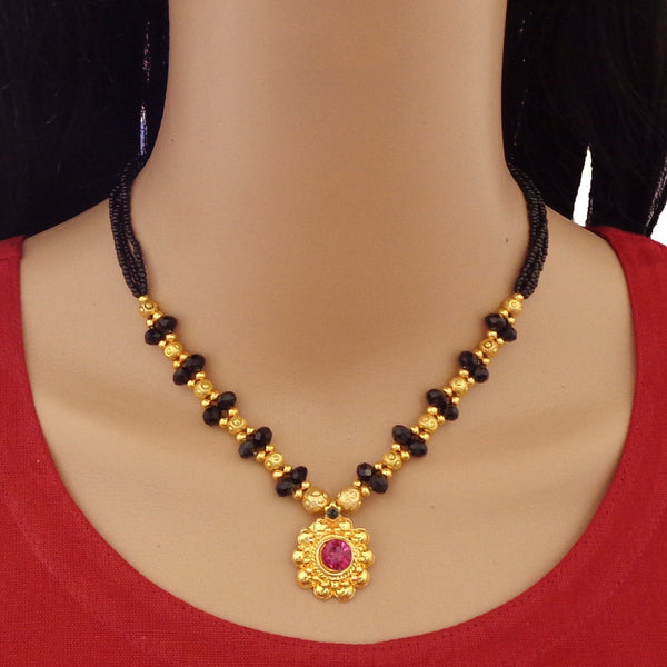 Handcrafted Designer Brass Mangalsutra with Black and Gold Beads