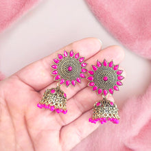 Trending Oxidized Plated Pink Stone Stud Earrings for Women and Girls