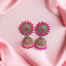 Trending Oxidized Plated Pink Stone Stud Earrings for Women and Girls