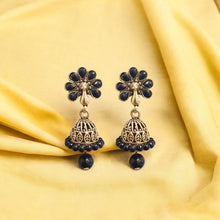 Daily Wear Oxidized Plated Black Stone Studs Jhumki Earrings for Women and Girls