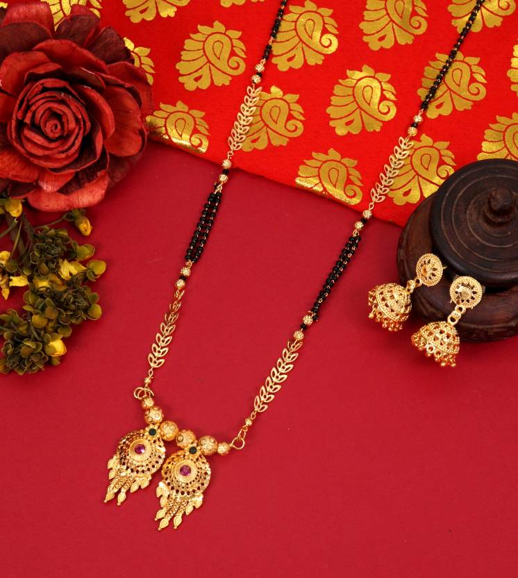 Daily Wear Gold Plated Long Mangalsutra With Earrings For Women and Girls