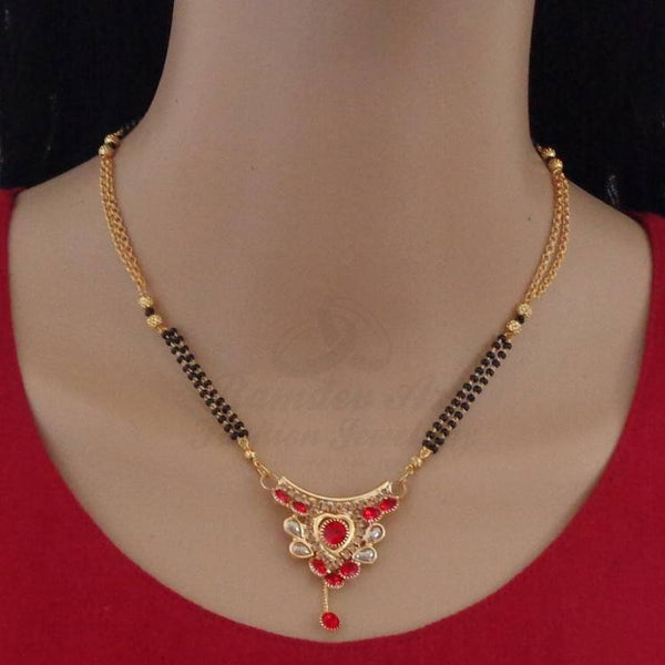 Fashionable Mangalsutra: Rope Chain, Red & CBD Diamond Pendant, 22k Gold Plating