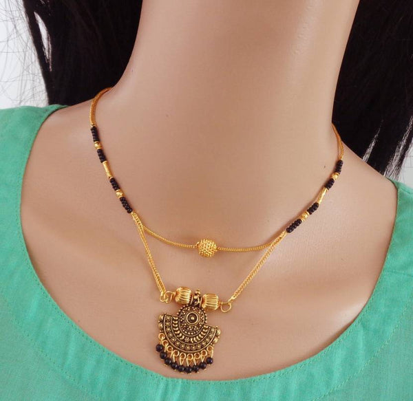 Charming Gold Plated Mangalsutra: Modern 2-Line Design, 22k Plating, 18" Size, Daily Wear!