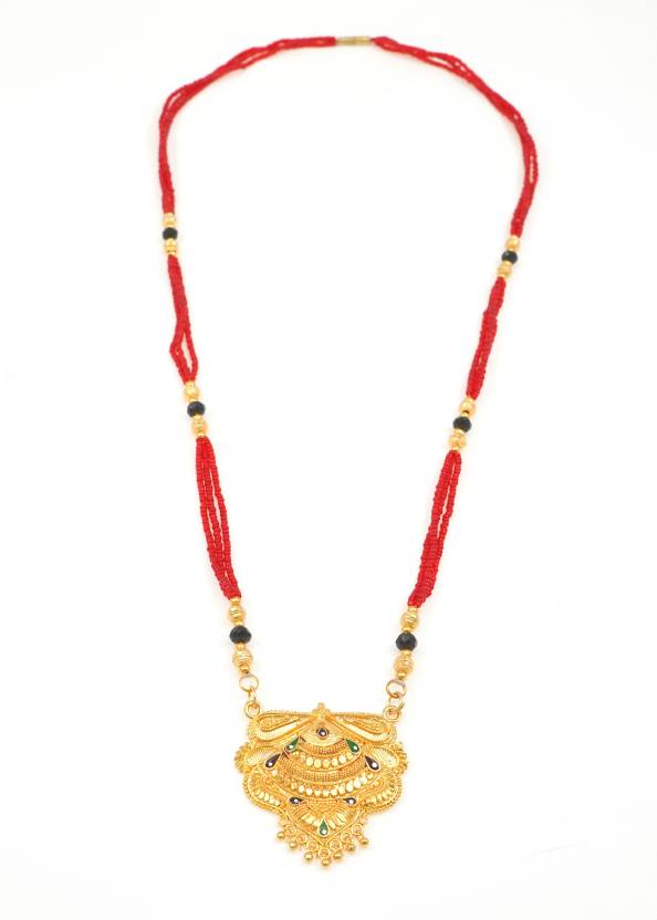 Designer Red and Black Crystal Handmade Long Mangalsutra For Women and Girls